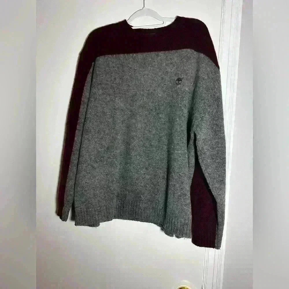 Men’s XL timberland 100% Wool Grey and Maroon Pullover Sweater.